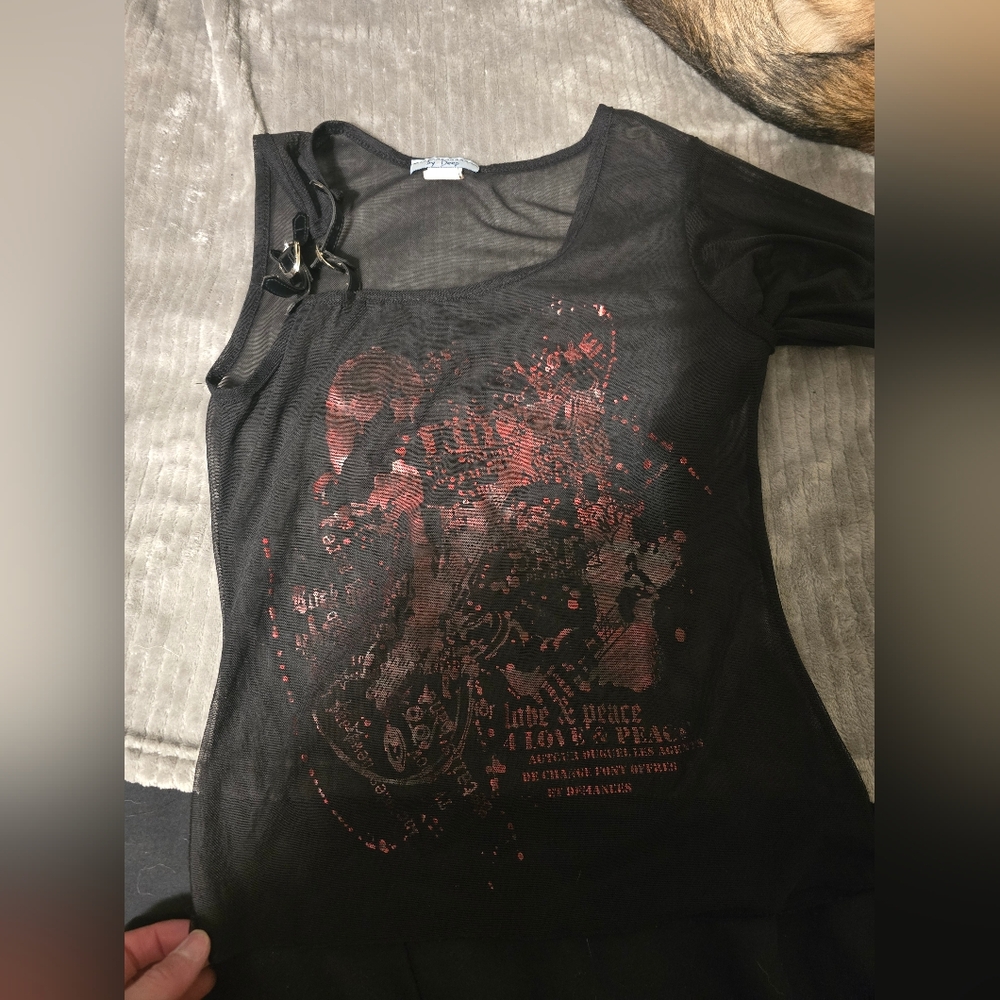 Black Sheer Top with Red Accents